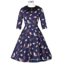 Belle Poque Stock Retro Vintage Half Sleeve Birds Padrão Cotton Spandex Vintage Vestido BP000160-1